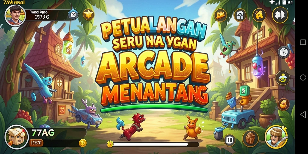 Screenshot utama 77AG menampilkan aksi seru dalam gameplay arcade.