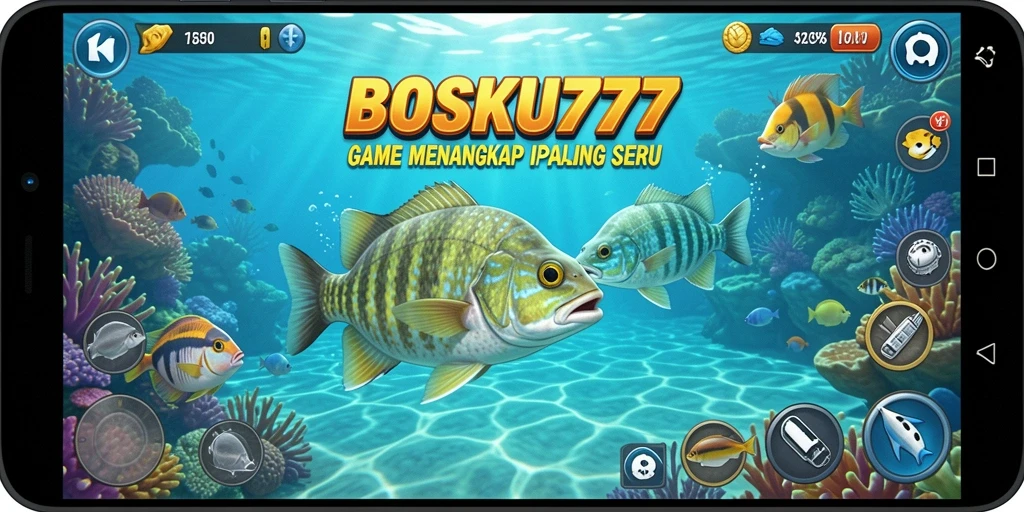 Screenshot gameplay menunjukkan keseruan menangkap ikan di bawah laut.