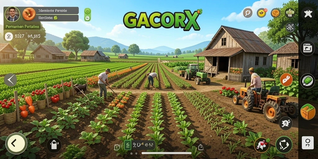 Tampilan gameplay GACORX dengan suasana pertanian yang menakjubkan.
