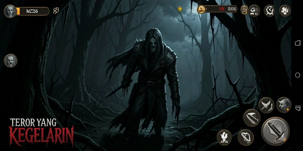 Screenshot MZ356 menunjukkan suasana penuh ketegangan saat menjelajahi lokasi horror.