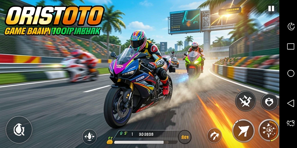 Screenshot gameplay balapan motor ORISTOTO yang menarik.