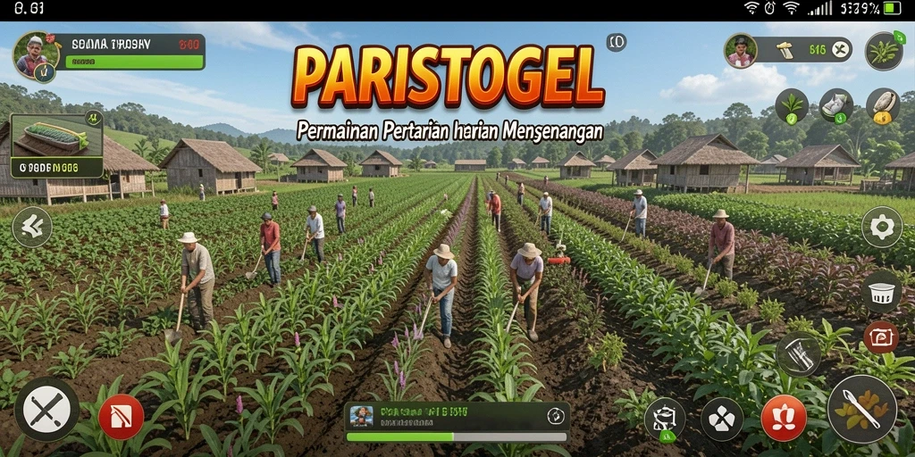 Tampilan screenshot utama PARISTOGEL yang menunjukkan aktivitas bertani.