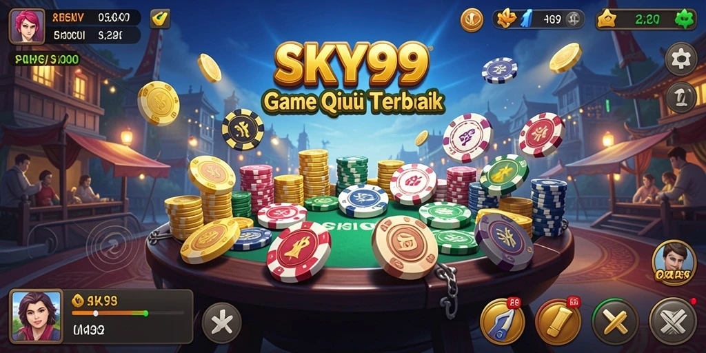 Tampilan screenshot utama SKY99 yang menunjukkan momen bermain QiuQiu.