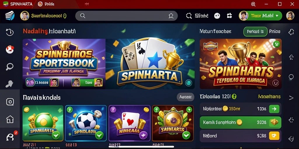 Tampilan antarmuka aplikasi SPINHARTA dengan pilihan taruhan olahraga.